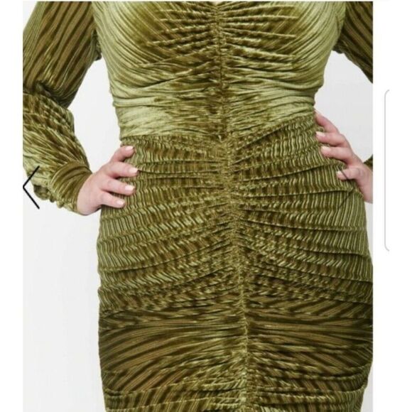 Unique Vintage Dress Plus Size 3XL/20 Moss Green Embossed Velvet Barrie Maxi - Picture 3 of 16